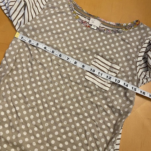 Postmark Anthropologie Mixed Print T-shirt Size XS Beige Ivory Polka Dot Stripe - Picture 11 of 11